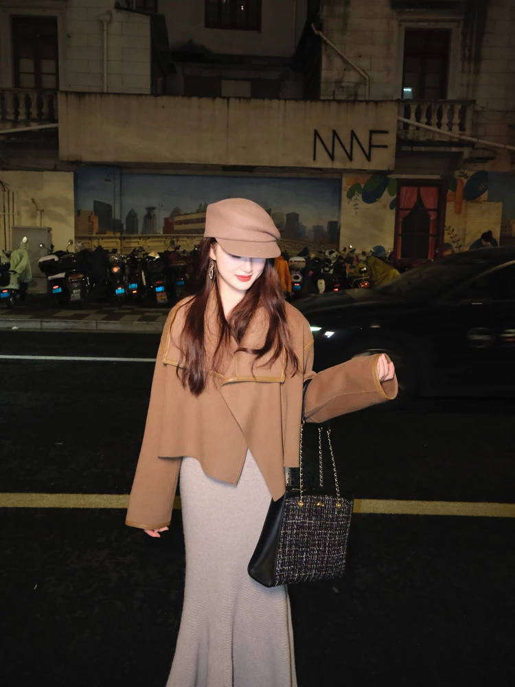 

Классическое шерстяное пальто Zhao Youzhen цвета кэмел с отложным воротником, модная зимняя верхняя одежда в винтажном стиле, утепленное