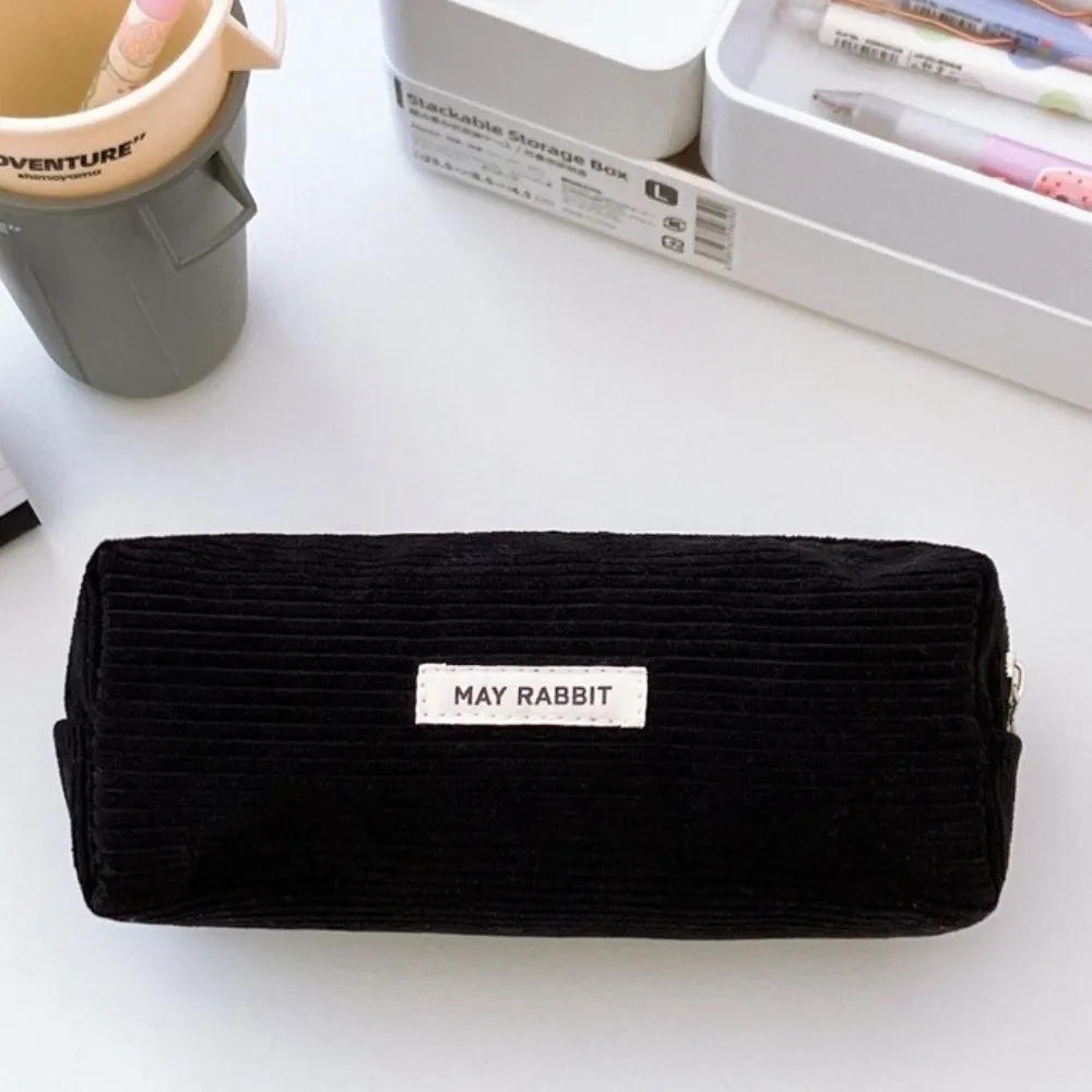 Portable Corduroy Pen Bag Large Capacity Multifunctional Stationery Bag Pencil Case School Office Supplies