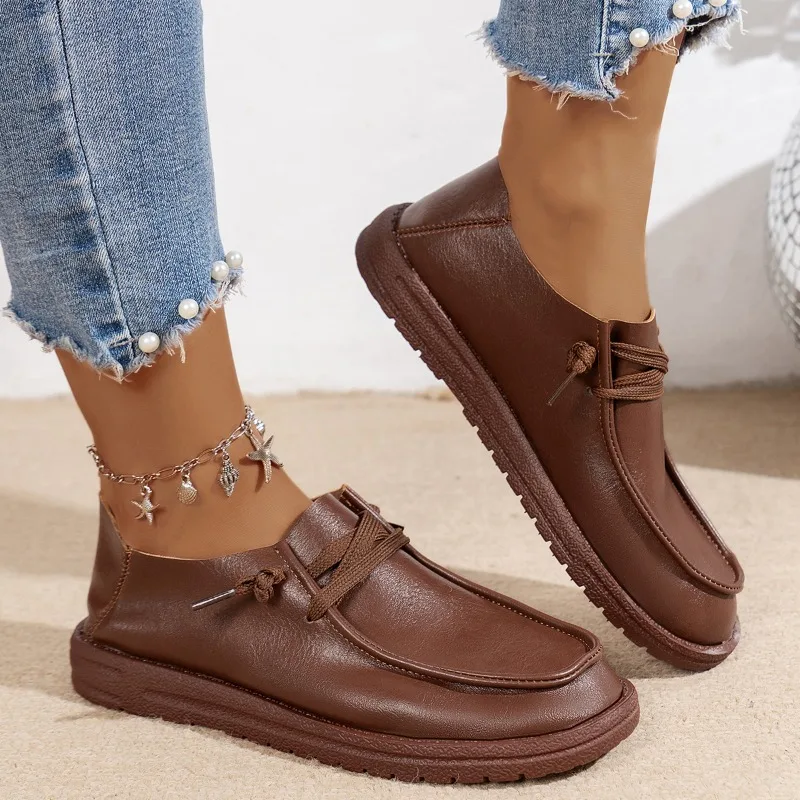 Women's Shoes on Sale 2024 New Lace Up Women's Flats Spring and Autumn Round Toe Solid Concise Mature Daily Casual Flat Shoes