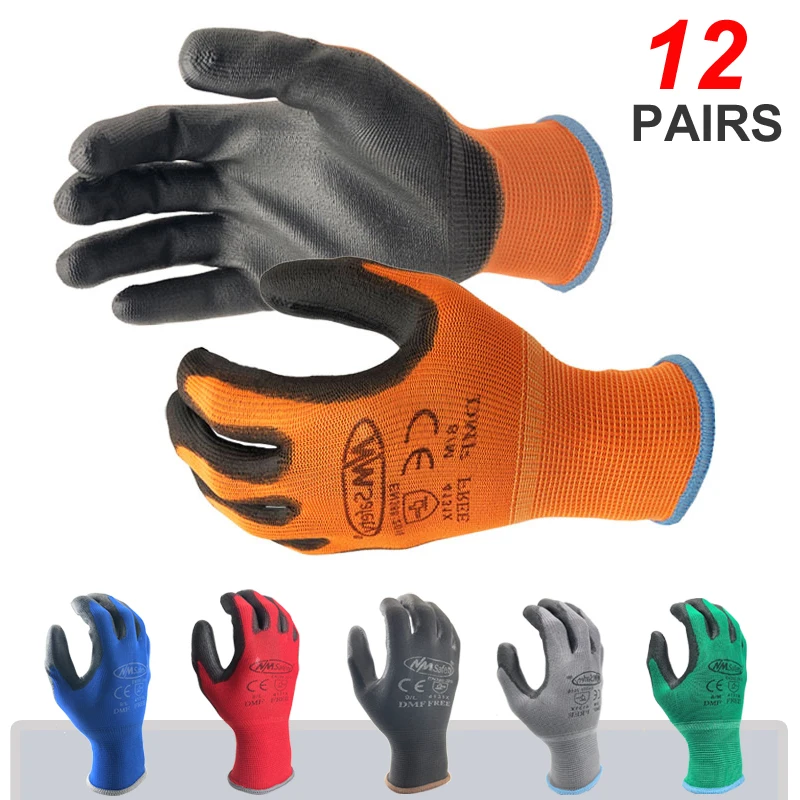 

24Pieces/12 Pairs Work Gloves For PU Palm Coating Safety Protective Glove Nitrile Professional Safety Suppliers