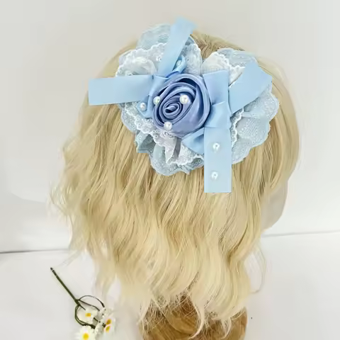 Lace Bow Hairpin Pink Girls Women Sweet Lolita Love Shape Cute Cosplay Anime Headdress Hair Band Lolita Accessories