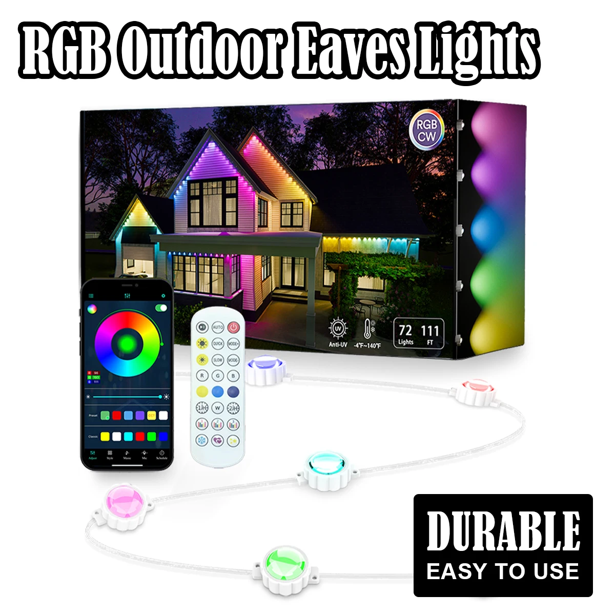 Bluetooth/WIFI Eaves Lights Decoration US Plug LED Light Up Xmas For Home Outdoor Smart Remote Decorative Dimmable Light USB RGB