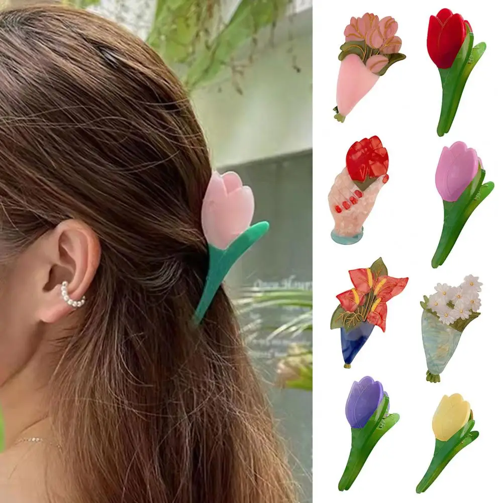 

Women Sunflower Shape Hair Claw Clip Bright Color Crossing Teeth Big Hair Clip Acetic Acid Tulip Shape Bath Hairpin Styling Tool