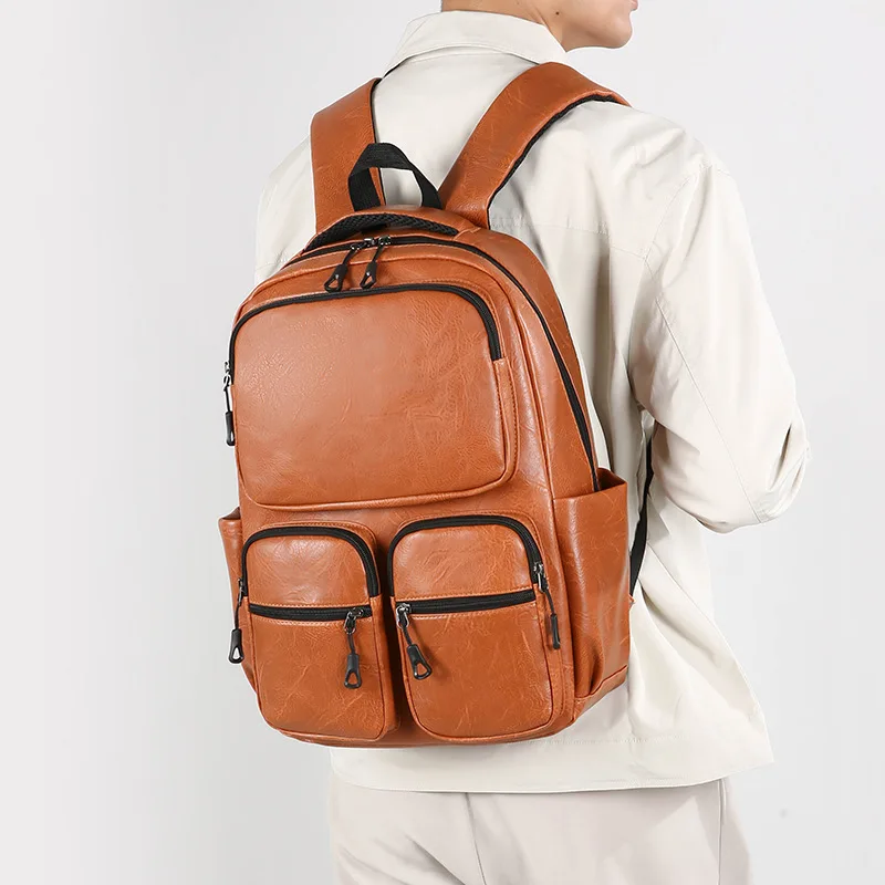 

Men'S Backpack PU Leather Knapsack Executive Briefcase Portable Office Casual Travel Laptop Office Waterproof Business Back Pack