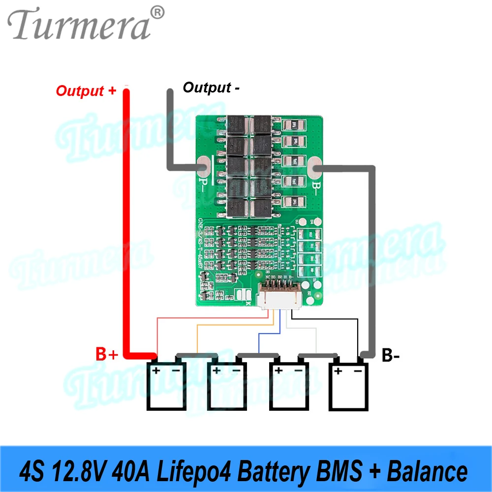 Turmera 3S 12.6V 4S 12.8V 40A Lifepo4 Lityum Pil Dengesi BMS 12V 5A Güç Kaynağı 18650 21700 32700 33140 Piller Kullanımı