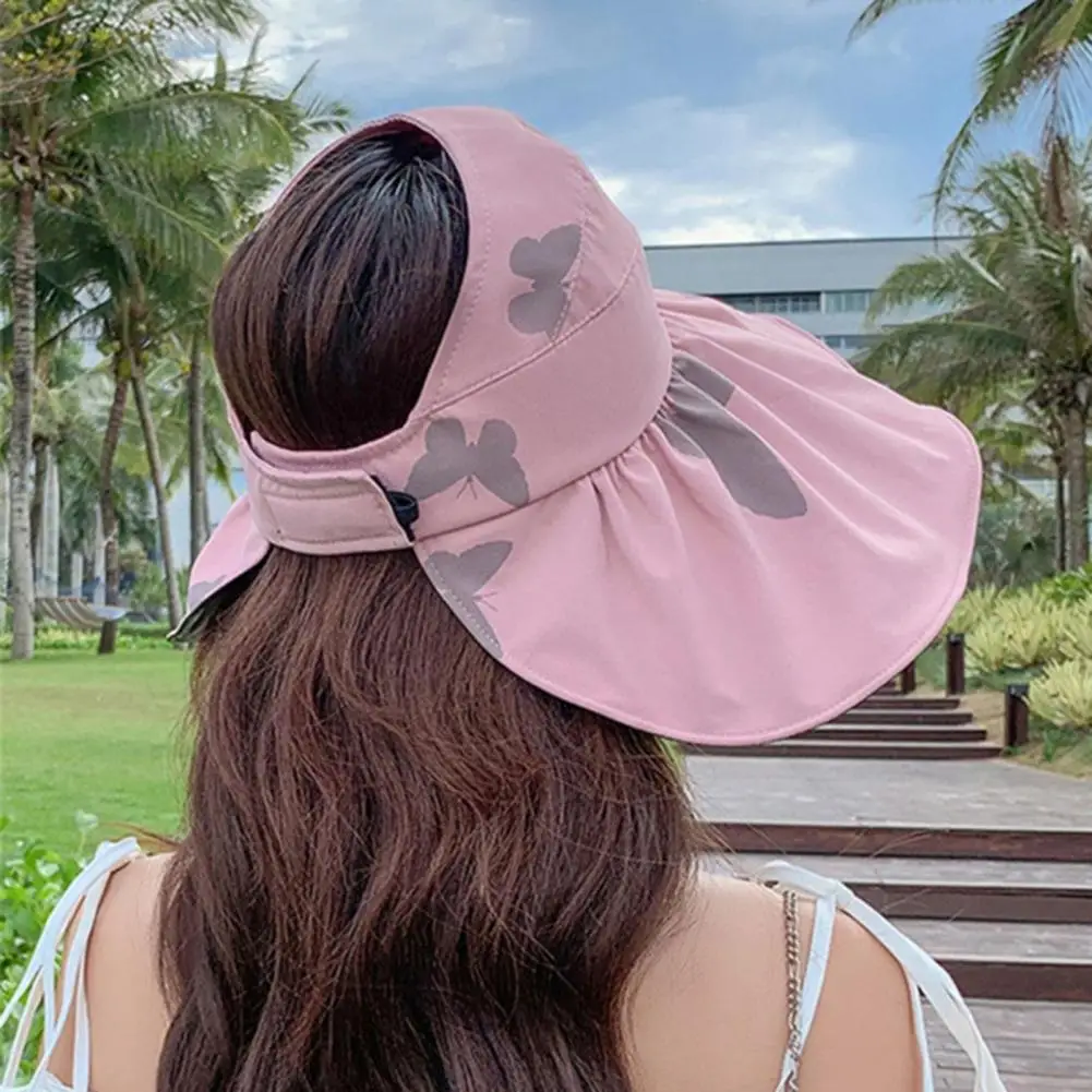 Breathable Sun Hat with Back Strap Women’s Wide Brim Sun Bucket Hat Foldable Breathable Beach Cap Summer Outdoor Travel Sun