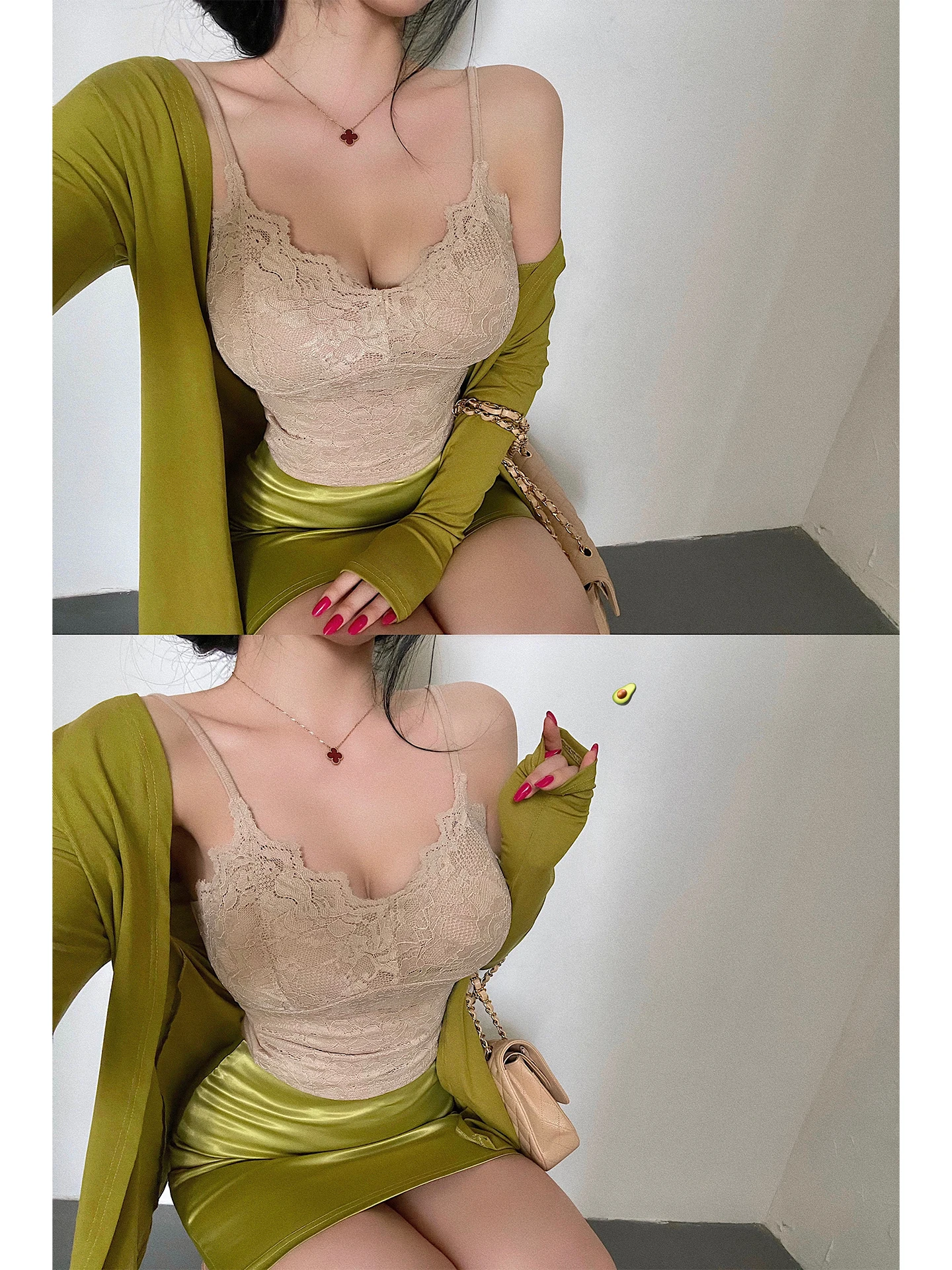 YoungGirlDay Sexy Pure Desire Atmosphere Lace Trim Tank Top V-neck Slimming Waist Chest Pad Included Strapless Vest