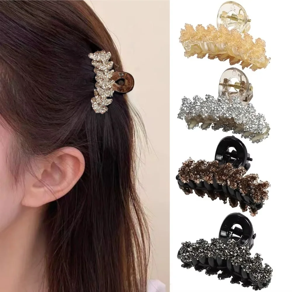 1/4Pcs Rhinestones Leaf Shaped Hair Claw Small Crystal Wheat Shark Jaw Clamp For Strong Hold Bun Women Girls Daily Use Headwear