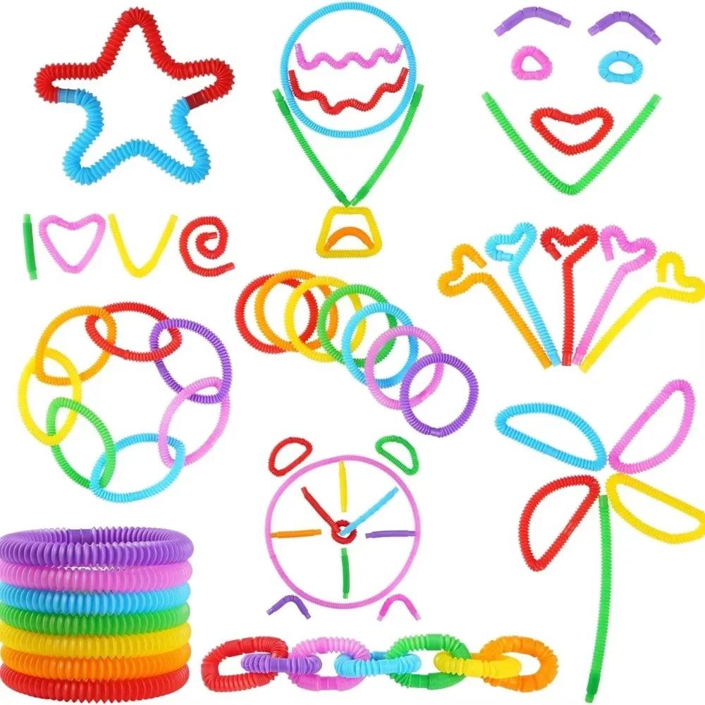 20PCS Colorful Telescopic Tube Stretching Tube Corrugated Children Adult Stress Relief Toy Educational Folding Toys