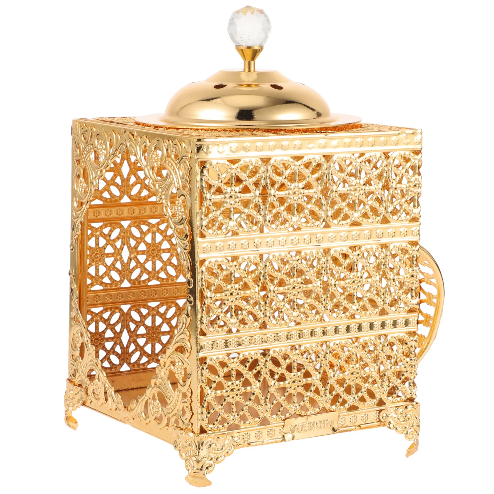 

Golden Incense Burner Zinc Alloy Decorative Censer European Style Vintage Holder for Study Bedroom Yoga Studio Sauna Room