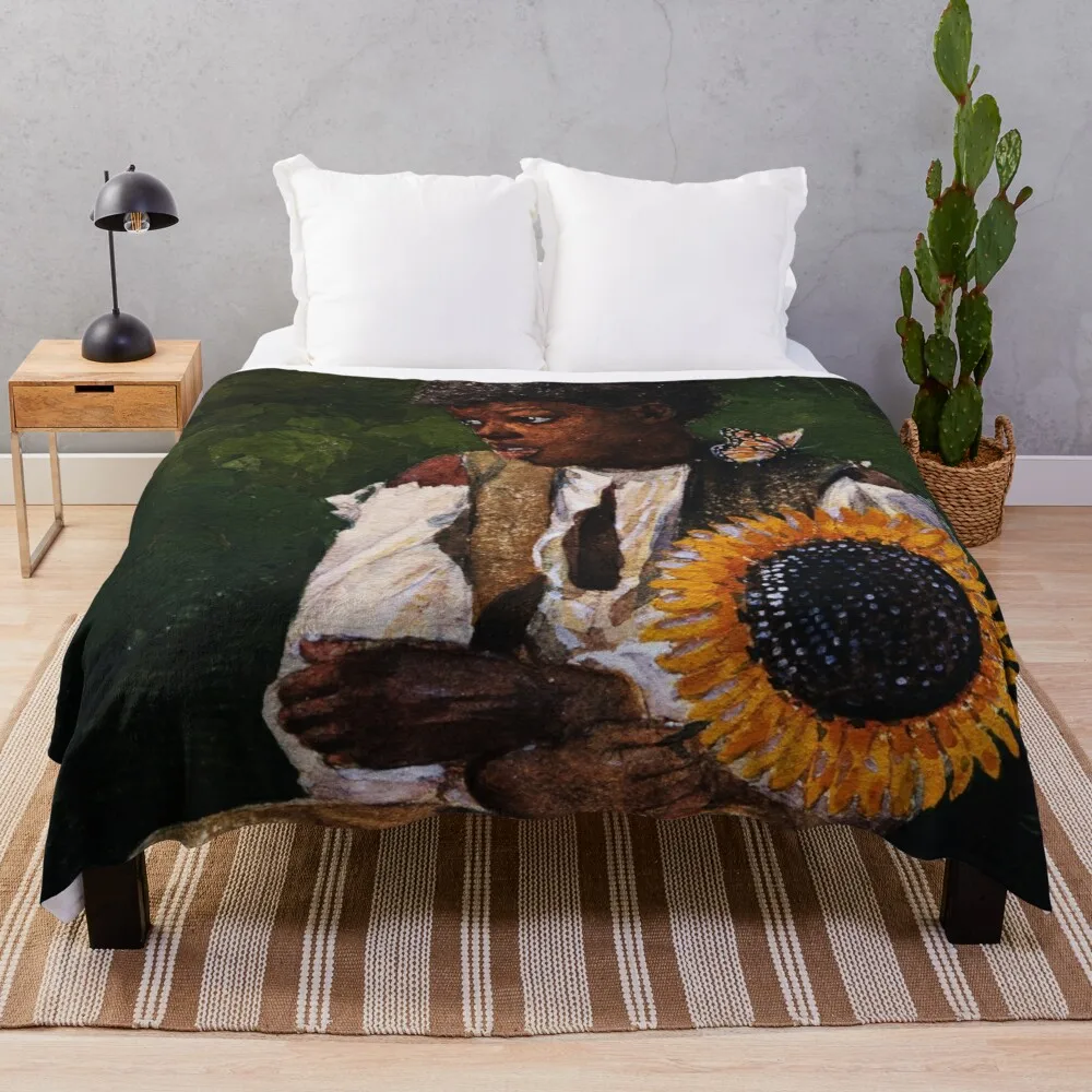 Winslow Homer - Taking Sunflower to Teacher Throw Blanket Soft Plush Plaid Personalized Gift Blankets