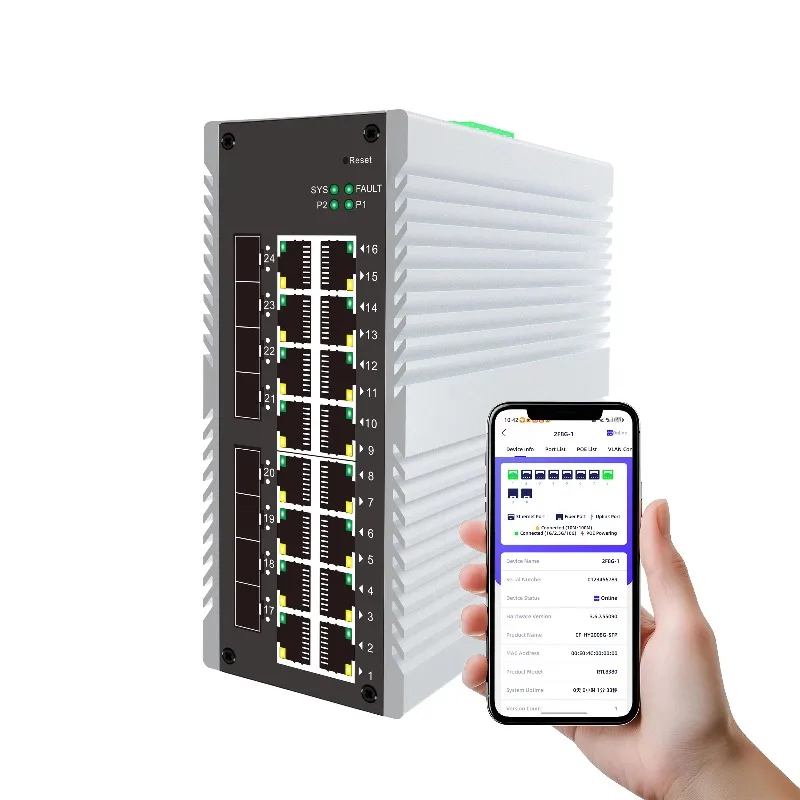 16 Port RJ45 Industrial Grade Cloud Management Switch with 8 SFP Mobile Cloud Management and 4KVLAN Static Routing Function