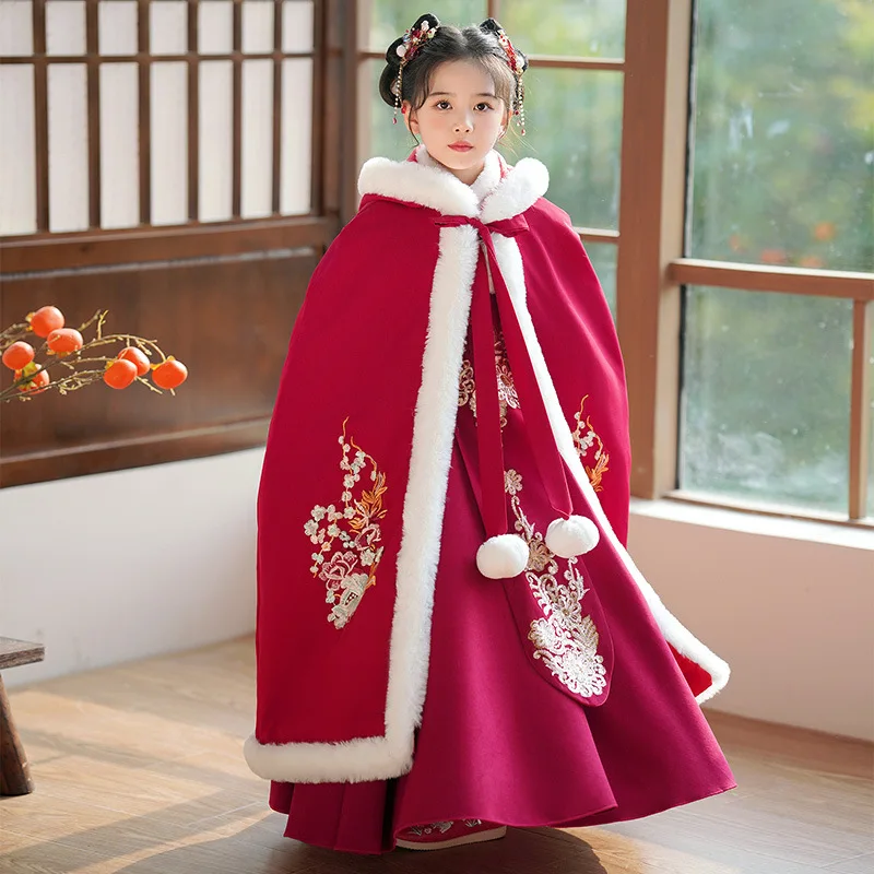 Girls Christmas Dress Kids Embroider Princess Dress Children Long Wedding Birthday Party Vestidos Chinese New Year Costume