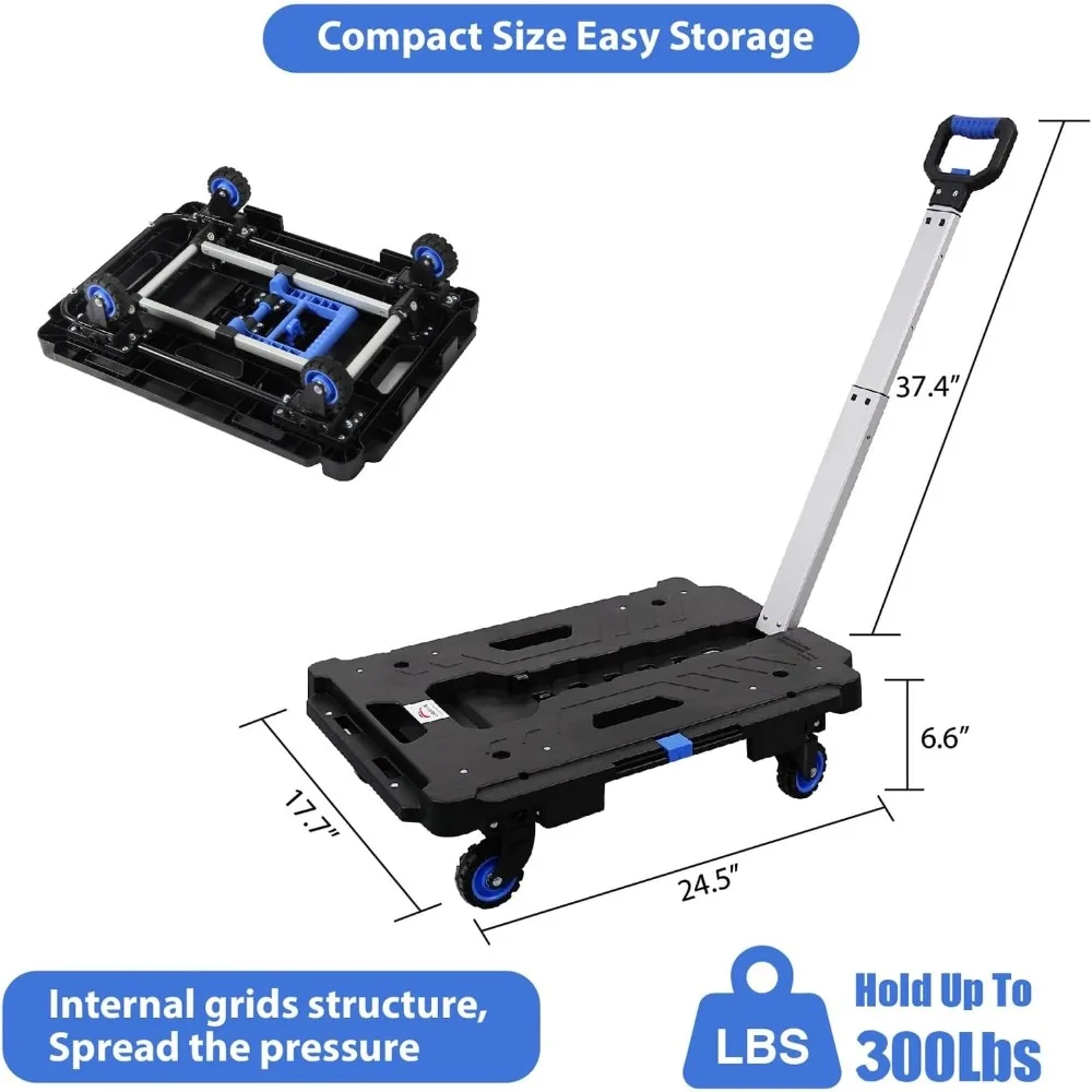 LEADALLWAY Juego de 2 piezas de carro plegable con plataforma para camión, conjunto de carritos múltiples, carrito de muñecas favorable (24,4 L x 17,7 W con asa + 24,2 L x 1