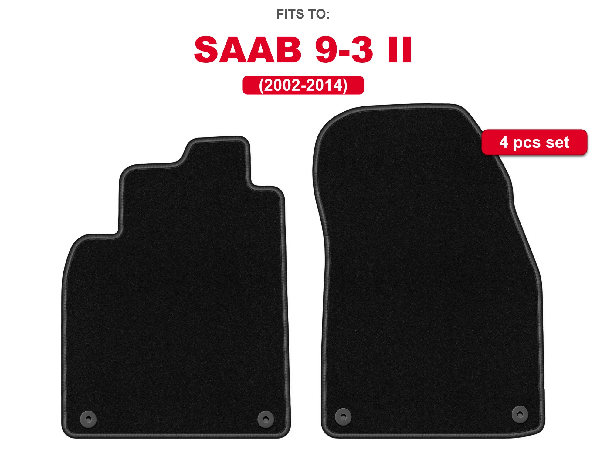 Zwarte velours vloermatten voor: Saab 9-3 II 2002-2014 cabriolet set auto vloermatten voor voertuigvloer