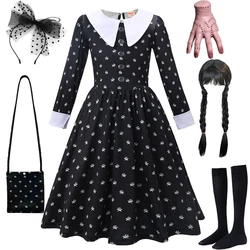 Wednesday Addams Cosplay For Girls Clothing Movie Wednesday Black Gothic Dress For Kids Party Dresses Halloween Costumes 3-12Yrs