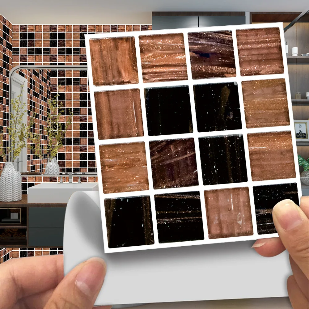 10pc 3D Mosaic Tiles. DIY Self-adhesive Wall Stickers and Floor Stickers. Kitchen Bathroom Waterproof and Oil-proof Wall Decor