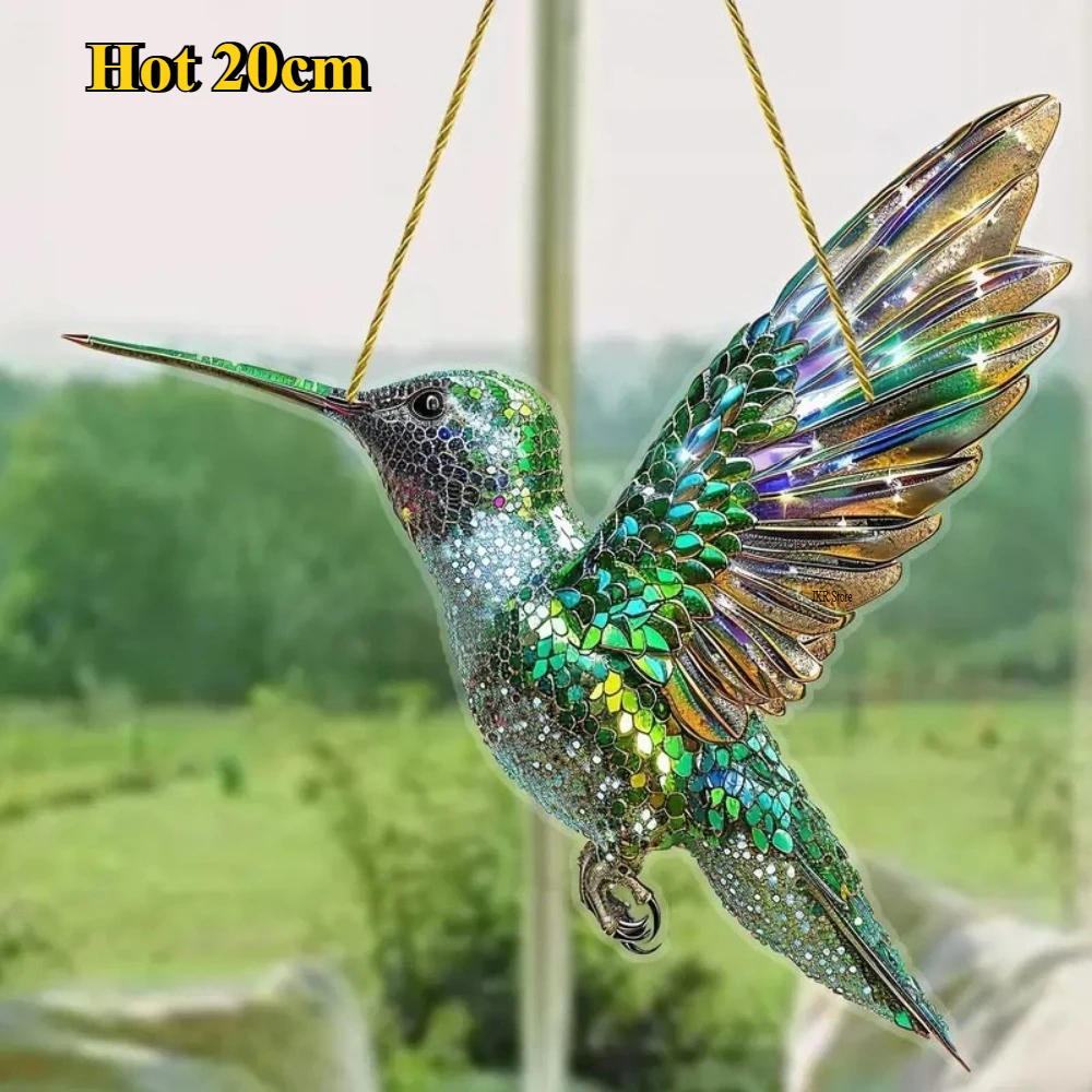 عناصر ديكور المنزل رائعة على شكل طائر طنان Suncatcher - إكسسوارات داخلية من الزجاج الملون من الأكريليك مقاس 7.87 بوصة هدية مثالية للمنزل والحديقة