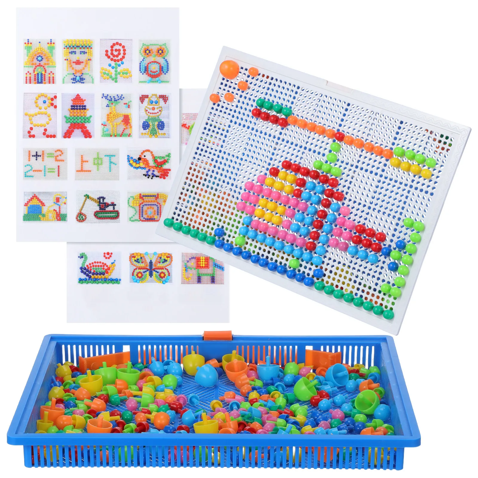 

296Pcs Creative Mushroom Nail Puzzle Mosaic Pegboard Set for Children Spatial Awareness and Logic Building Fun