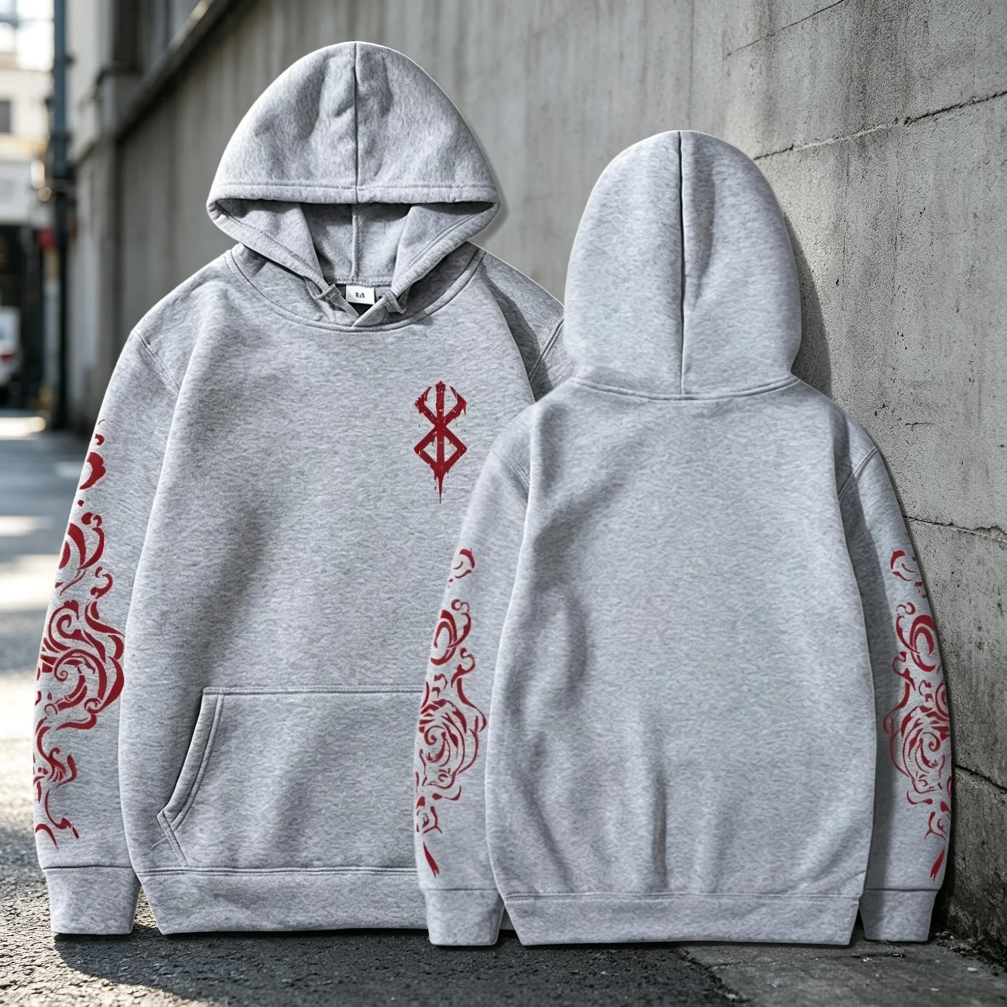 Anime-style fierce acid wash hooded sweatshirt -Women's and Men's casual fashionable long-sleeved Shibuya Gothic-style clothing