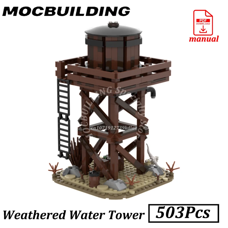 Water Tower Weathered Watertower Buildings MOC Building Blocks City Railroad Accessories Bricks Railroad Construction Toys Gift