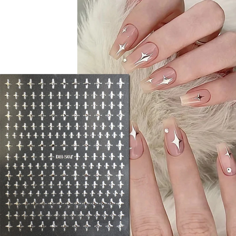 3d Nail Art Stickers Black White Gold Silver Stars Y2K Starlights Nail Decals Decorations For Nail Art Manicure