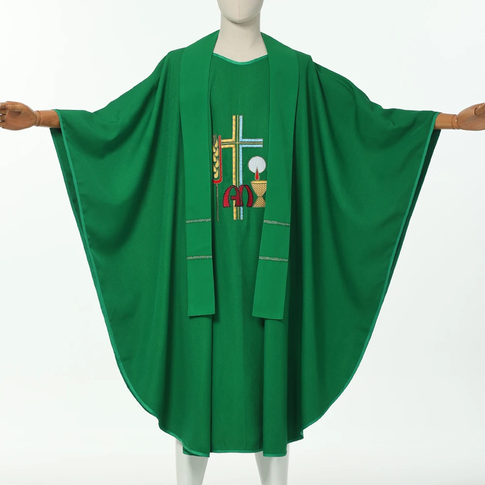 Colheita casúvel vestimenta verde igreja sacerdote vestuário religião cristão cruz traje