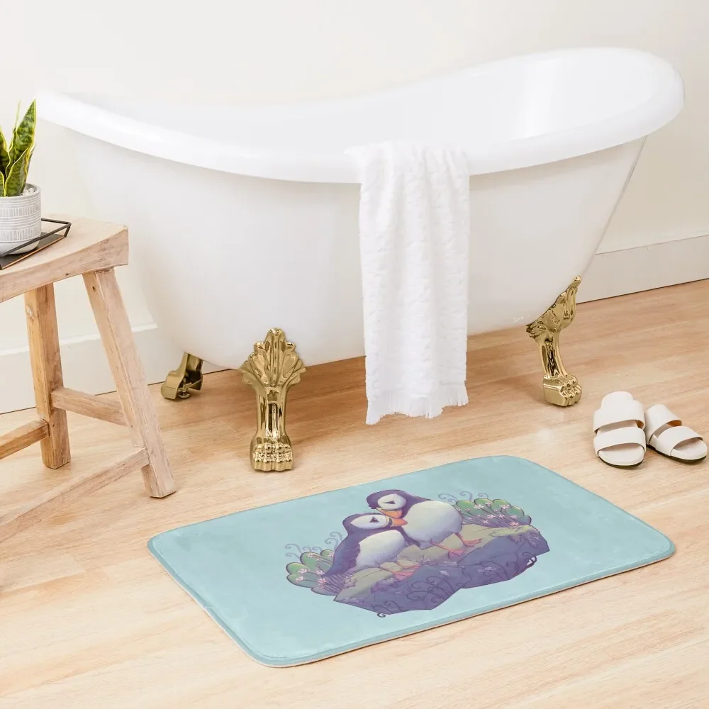 

Puffins Nuzzling Affectionately Bath Mat Household Items Bathroom Shower Mat