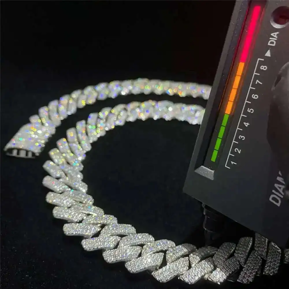 

18 мм 20 мм муассанит Iced Out бриллиантовая кубинская цепочка ожерелье из стерлингового серебра 925 пробы ожерелье в стиле хип-хоп Майами кубинская цепочка звенья