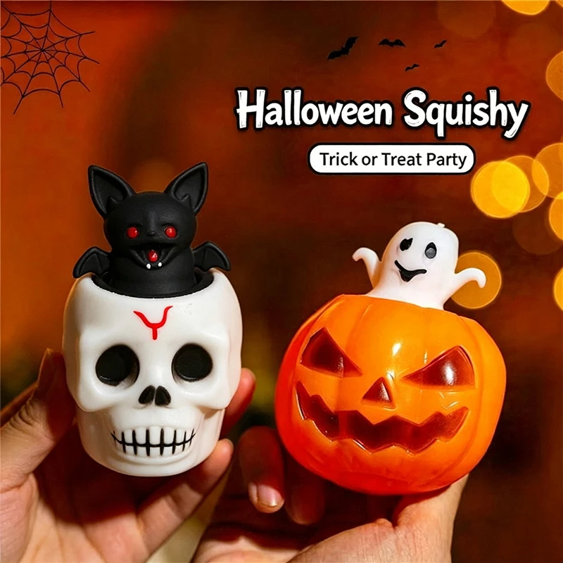 Spooky Halloween Pop Up Ghost Pumpkin Skull Bat Squeeze Toy Anti-Stress Anxiety Soothing Sensory Toy Decompression Party Gift