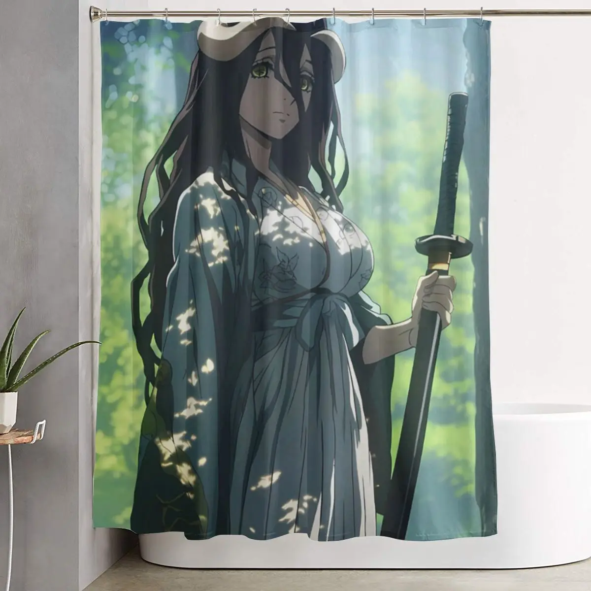 

Водонепроницаемая шторка для душа из полиэстера с крючками, дизайн «Приключение Аниме: Албедо Оверлорд»