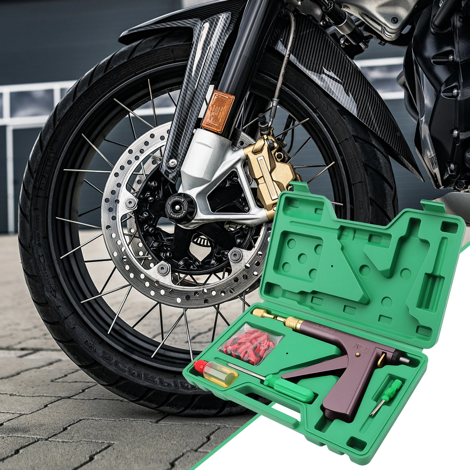 Zestaw do naprawy opon samochodowych i motocyklowych, przenośny zestaw do naprawy przebić, pistolet do naprawy opon, zestaw do naprawy opon samochodowych i motocyklowych, zestaw do naprawy opon z wyciekami powietrza.