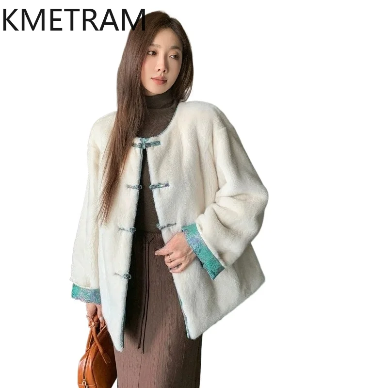 KMETRAM Natural Whole Mink Fur Jacket Women Reversible Chinese Style Coats Winter Real Fur Coat Woman Clothing 68cm 2026 jaqueta