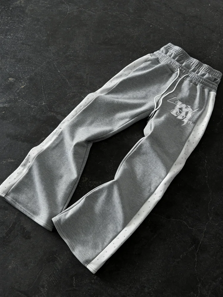 

Женские серо-белые широкие спортивные брюки с заклепками по бокам, модель 2026 Y2K, уличный стиль, свободные брюки-джоггеры