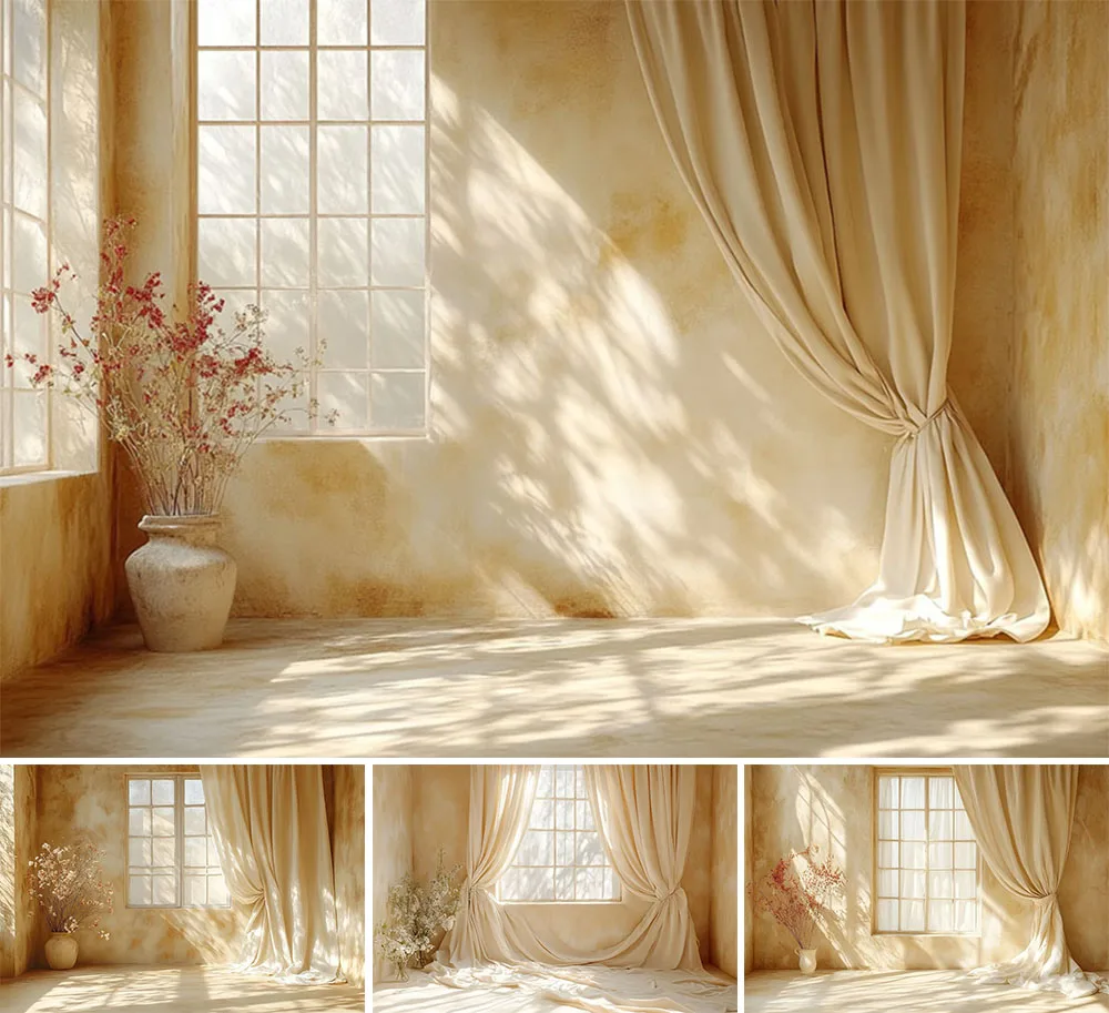 Mehofond Photography Background Beige Wall Texture Window Curtains Adult Birthday Maternity Portrait Decor Backdrop Photo Studio
