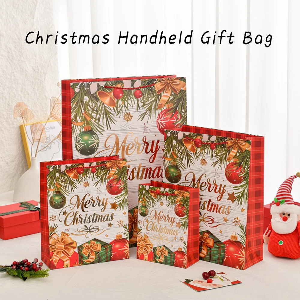 4Pcs Christmas Gift Bags Handbags With Drawstring Santa Candy Cookies Candy Packing Bag XL/L/M/S Christmas Tote Bags