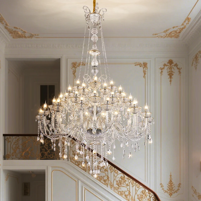 French Crystal Chandelier European Style Hotel Lobby Headlights Living Room Decorative Lights Duplex High-end Crystal Lights