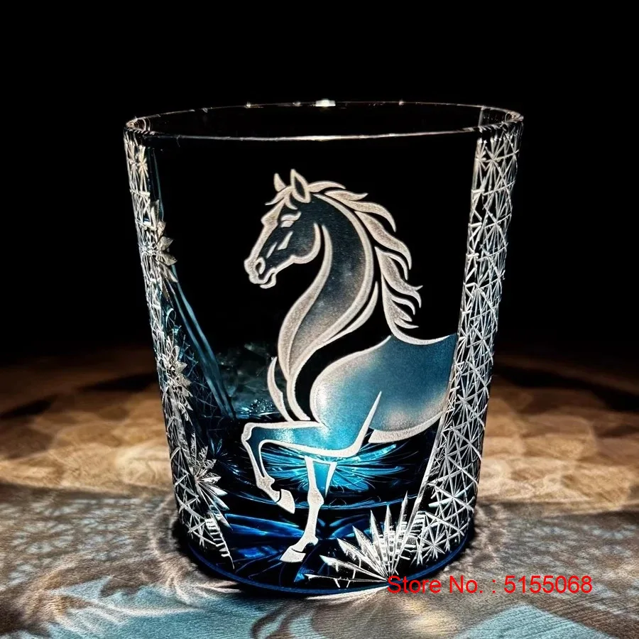 Implies Success Hand Carving Fine Horse Edo Kiriko Crystal Whiskey Wine Glass Cup Brandy Liquor Snifter Sake Beer Mug Gift Box