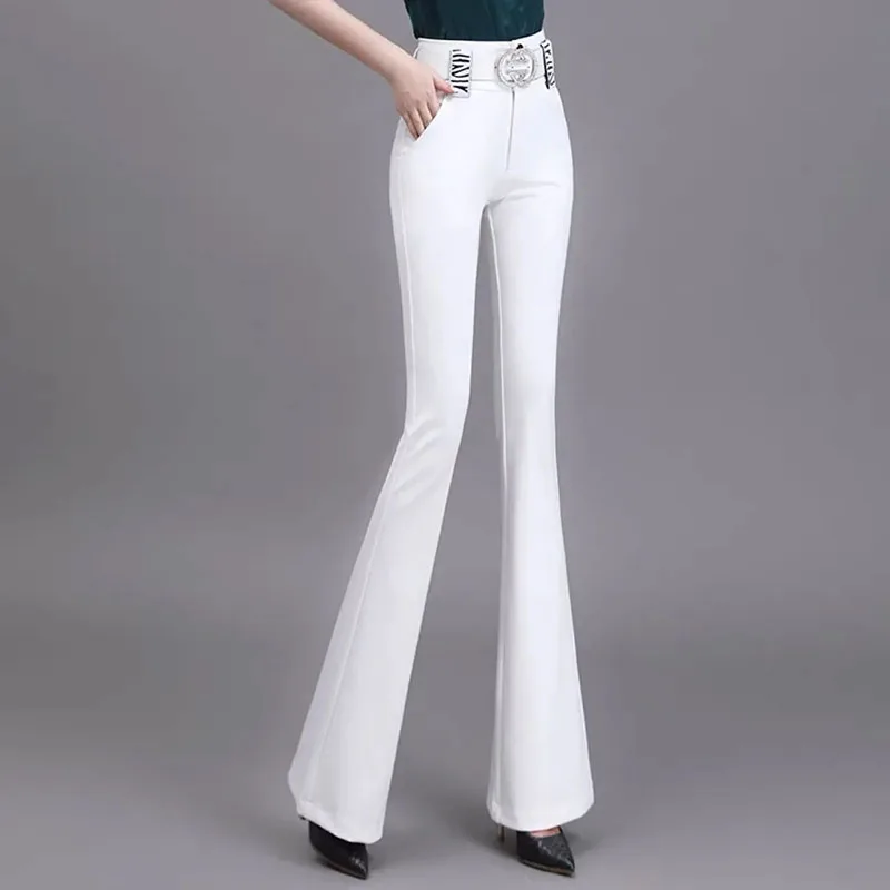 New Fashion Women Pants Summer Korean Version High Waist Drape White Micro Trumpet Pants Thin Slim Fit Wild Female Suit Pants