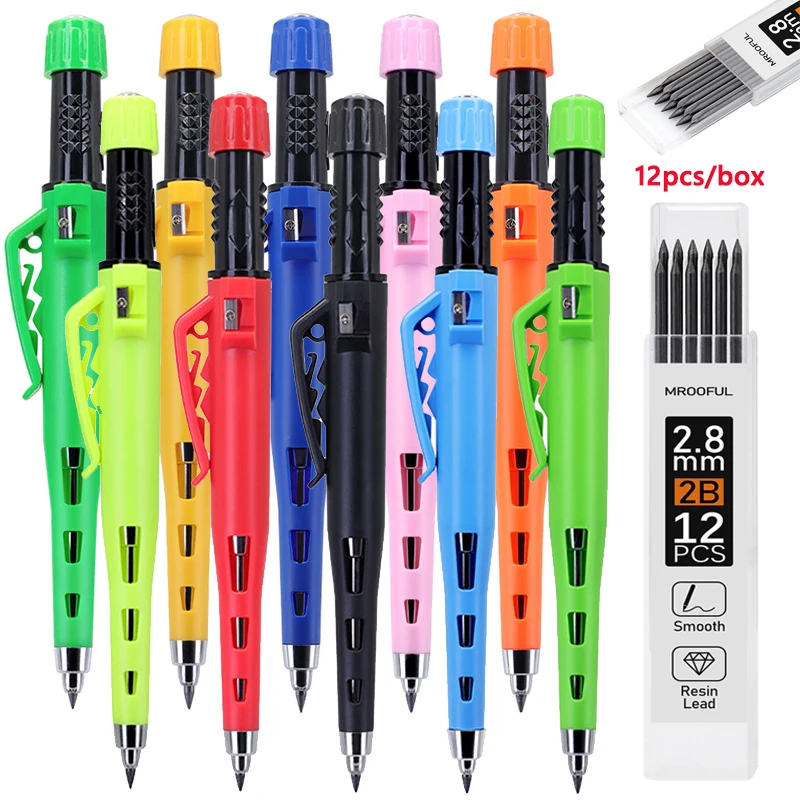 

2pcs/set Creative 55mm Long Head Carpenters Mechanical Pencil Set With Pencil Cap, 2.8mm Woodworking Marking Pencil Drawing Tool