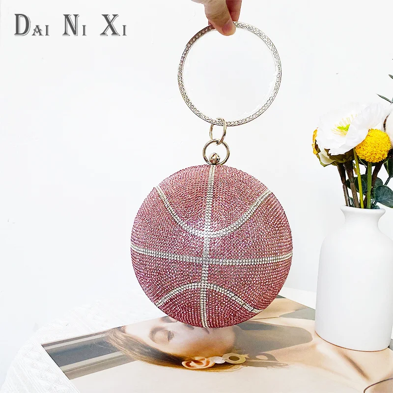 Luxury Designer Trendy Basketball Handbag Crystal Rhinestone Bag Bling Purse Woman Evening Clutch Party Purse