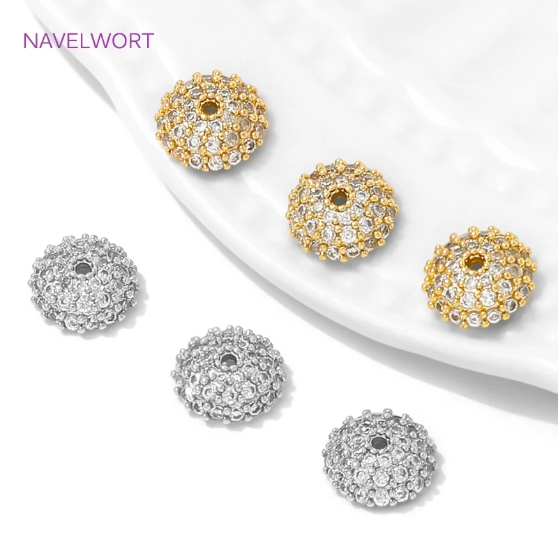 Bead Caps 18K Gold Plated Brass Round Bead Caps For Jewelry Making,Caps For Bracelet,Inlaid Zircon Bead End Caps,DIY Accessories image 5