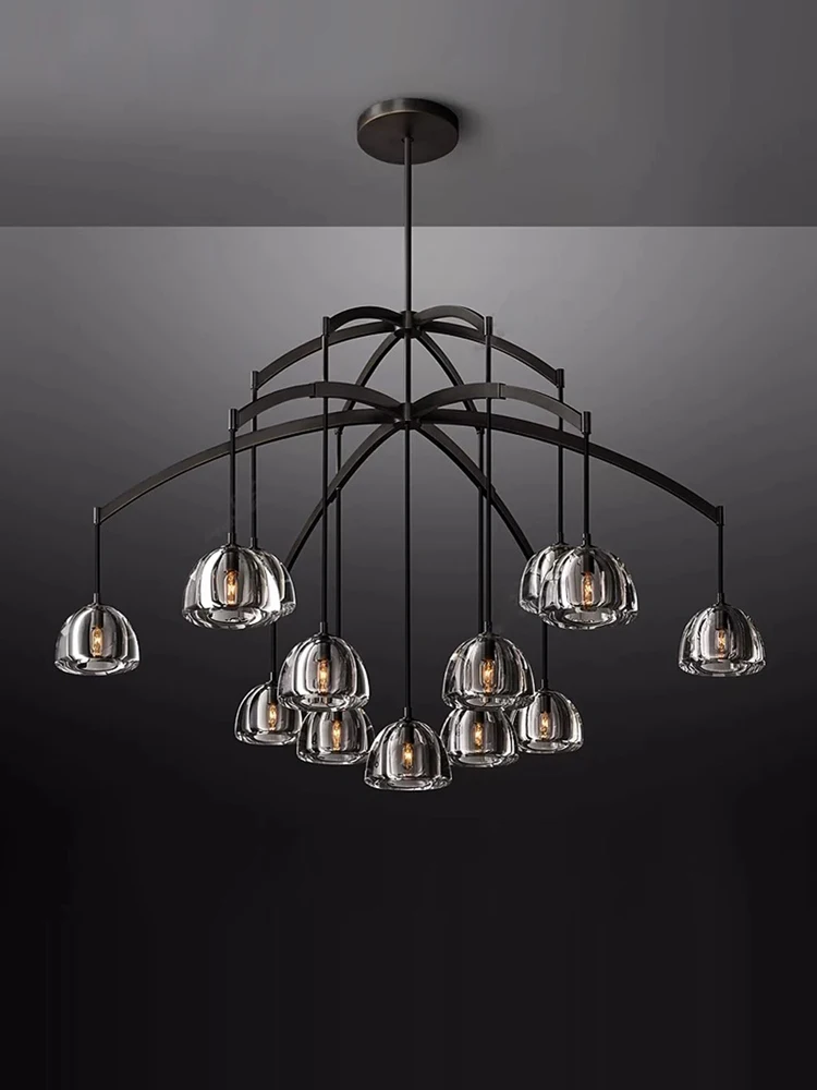 Black Brass Retro American K9 Crystal Copper LED Chandelier Suspension Lampen Dinning Room Living Room Duplex Villa Lighting