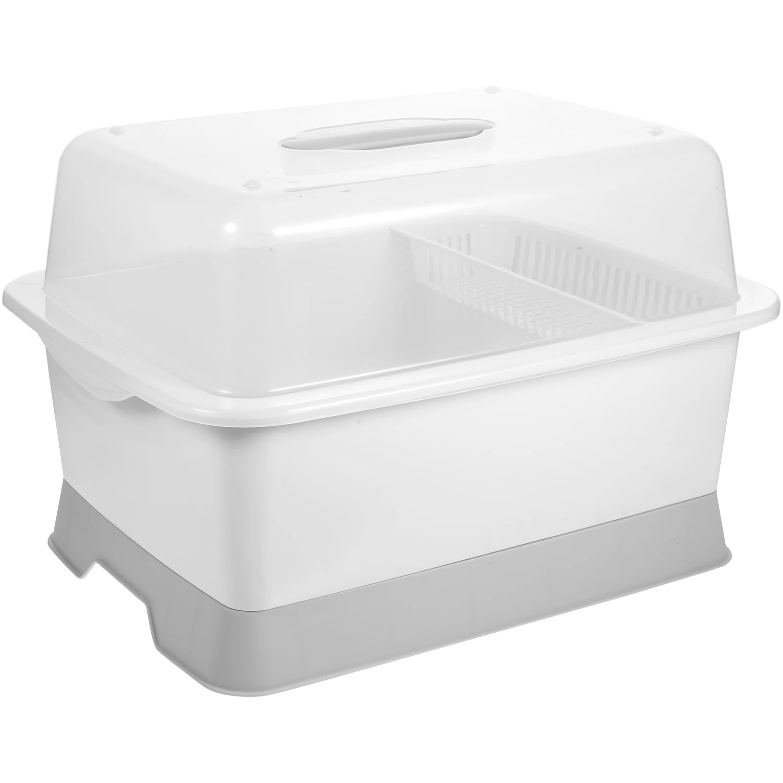 

Double Layer Cutlery Storage Box Small Dish Rack Kitchen Drying Strainer Food Grade PP Material Transparent Cover Plate Fork