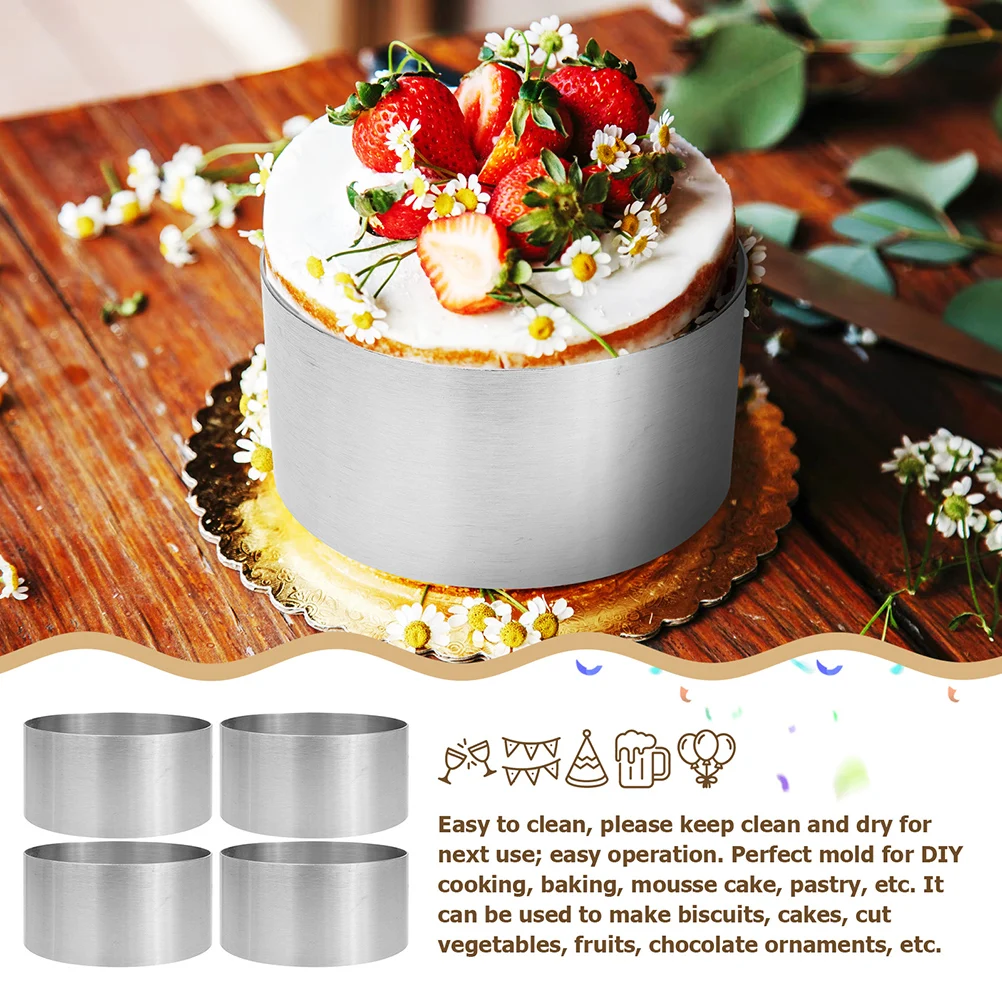 

4pcs Stainless Steel Baking Molds Cake Rings Frost Forms Oil Resistant Smooth Surface Easy Cleaning for Cookies Cakes