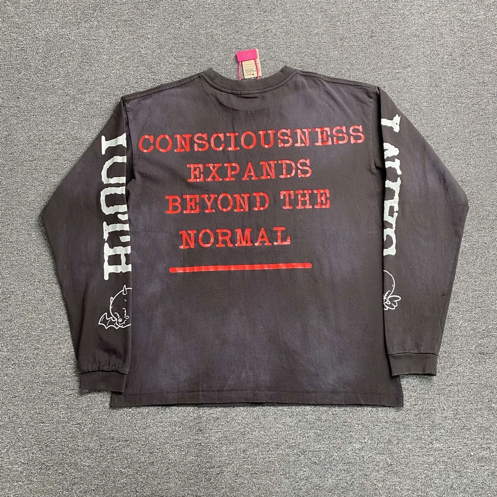 KUCLUT 1:1 أزياء أفضل جودة العلامة التجارية الفاخرة المطبوعة طويلة الأكمام بلايز المتضخم خمر المحملة فضفاضة 100% القطن تي شيرت للرجال