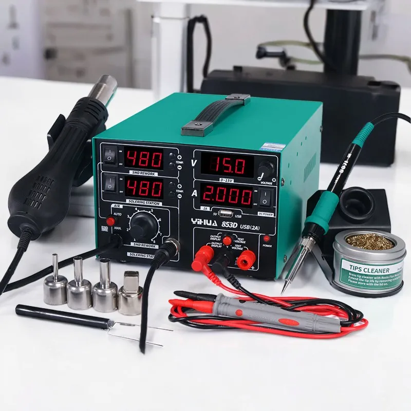 

USB Rework Station Welding Hot Air Rework Station 220V/110V 3 IN 1 YIHUA 853D 2A