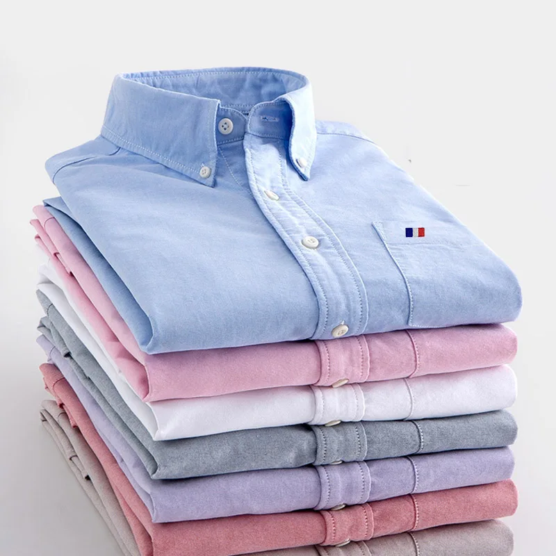 Man 100% Oxford Cotton  Shirt Casual Fashion  Long Sleeves Shirt spring High Quality Workwear No-iron Business Shirt Tees Tops