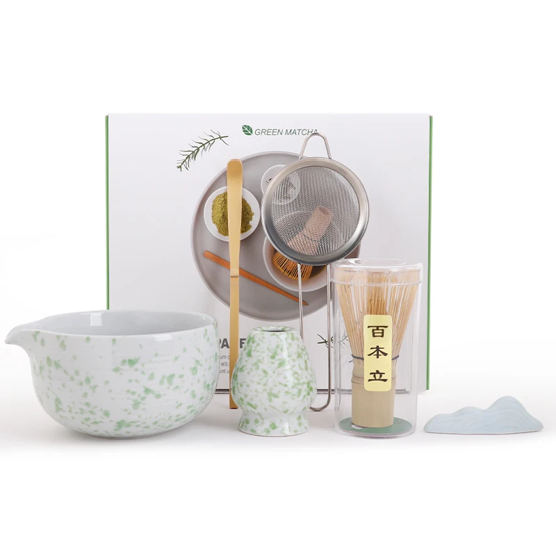 

Набор крапчатого матча, японская церемония, 5 шт., чаша для остекления в горошек, керамический венчик, инструменты для подарка, бестселлерная коллекция