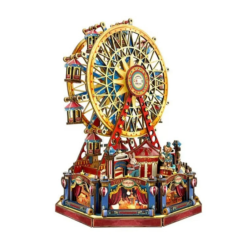 Grande roue rotative en bois, Kit de modèle de boîte à musique 3D DIY, cadeau de décoration de bureau élégant pour adultes